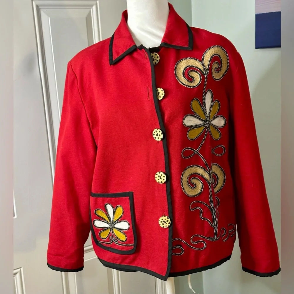 Vintage Indigo Moon Embroidered Red Floral Jacket - Picture 2 of 11